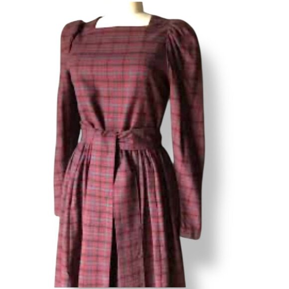 Laura Ashley Dresses & Skirts - Laura Ashley Dress Womens Small Red Plaid Belted Vintage Prairie Cottagecore
